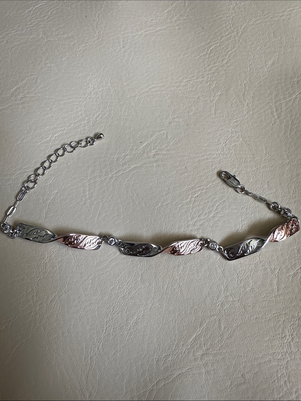 Two-Tone Silver and Rose Gold Wave Link Bracelet